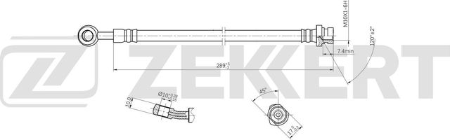Тормозной шланг Zekkert задний левый для Kia Proceed I 2008-2013. Артикул BS-9557
