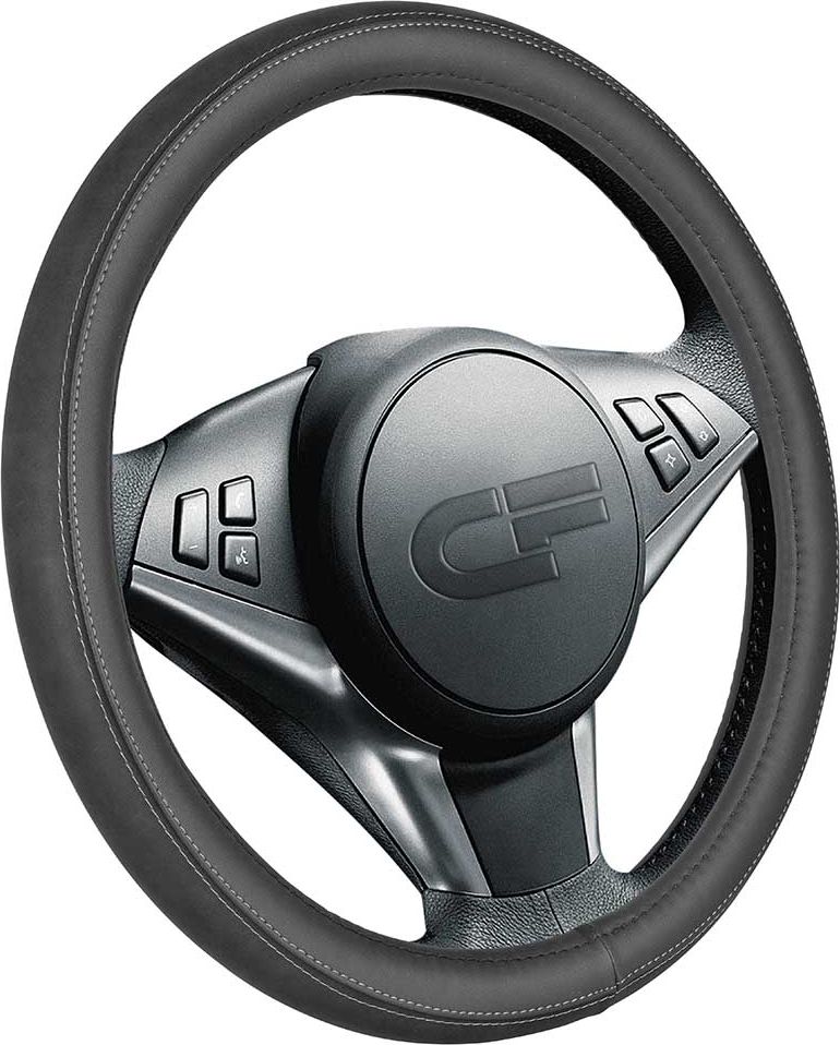 Оплётка на руль CarFashion Flip (размер M, экокожа, цвет ЧЕРНЫЙ/ЧЕРНЫЙ/СЕРЫЙ). Артикул 31311