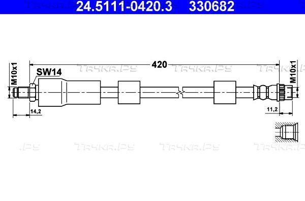 Тормозной шланг ATE передний для Peugeot 307 I 2000-2009. Артикул 24.5111-0420.3