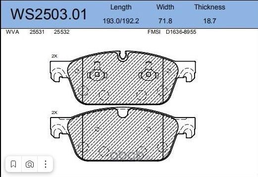 Колодки тормозные дисковые | перед | (Jeenice). Артикул WS250301