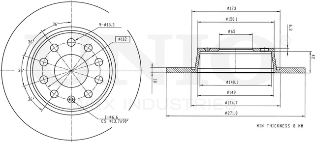 Диск тормозной (Unio). Артикул BRD-20043