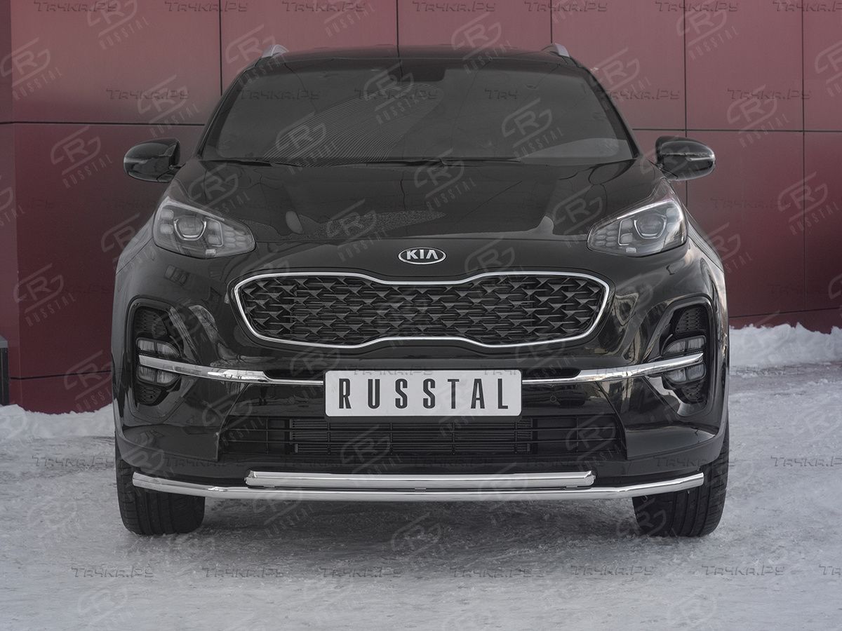 Защита RusStal переднего бампера d42 секция d42 дуга для Kia Sportage IV рестайлинг 2018-2026. Артикул KSZ-003181