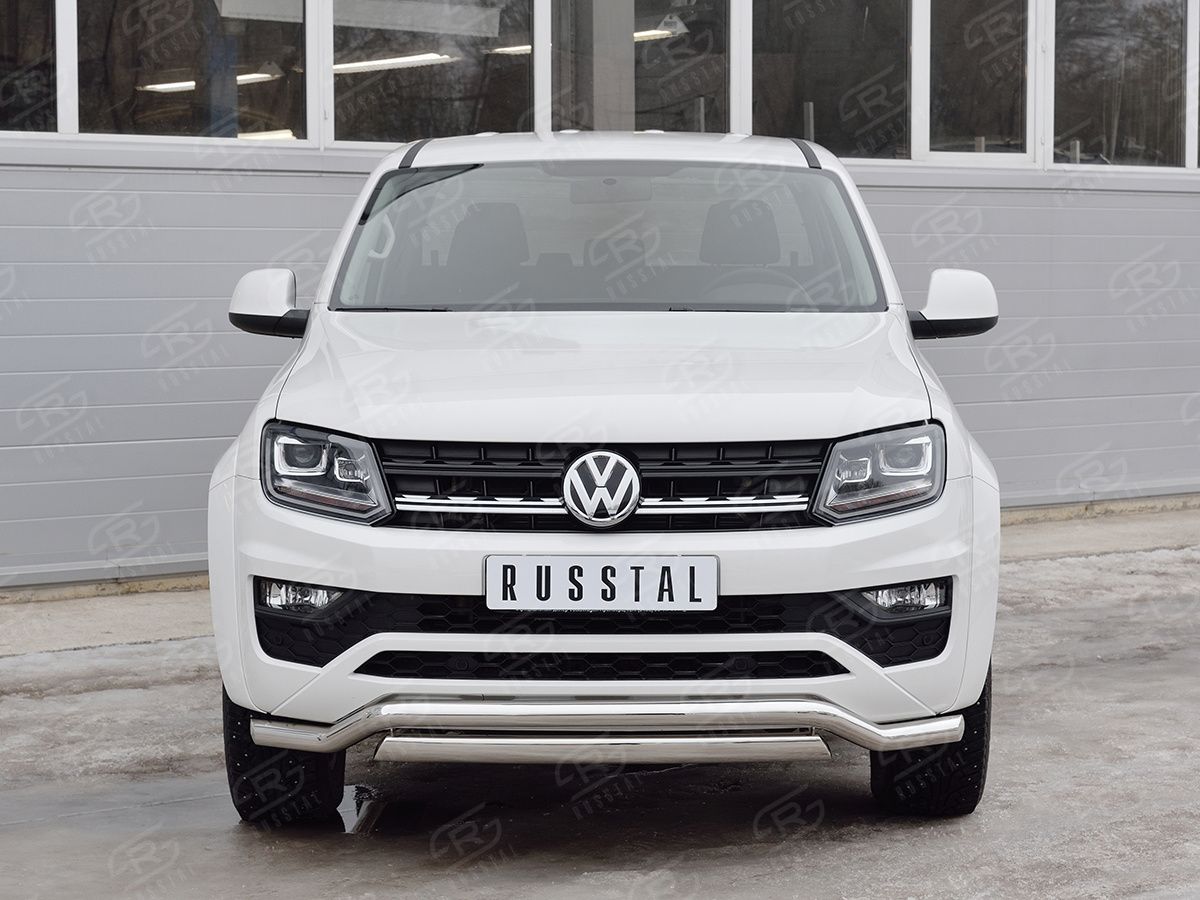 Защита RusStal переднего бампера d63 волна-75х42 дуга для Volkswagen Amarok I 2016-2026. Артикул VAMZ-002532
