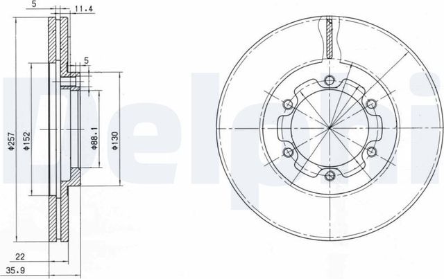 Тормозной диск Delphi передний для Isuzu TF (Pickup) 2000-2003. Артикул BG2524