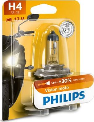 H4 12V- 60/55W (P43t) ( +30% света) Vision Moto Philips Vision moto. Артикул 12342PRBW