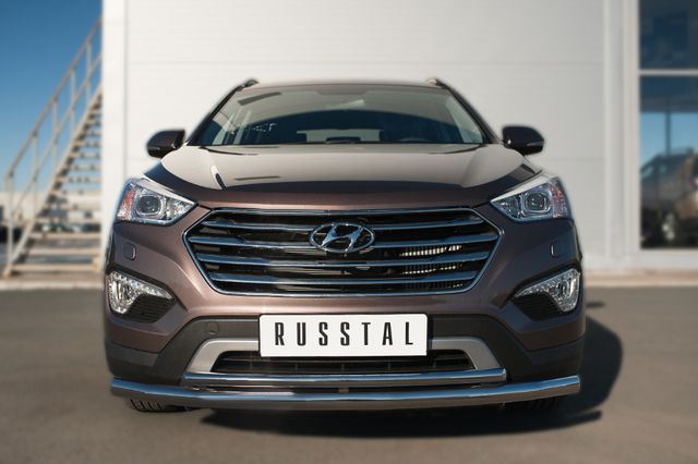 Защита RusStal переднего бампера d63 (секции) d42 (дуга) для Hyundai Grand Santa Fe 2014-2016. Артикул HSFZ-002007