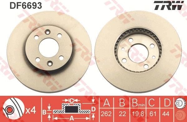 Тормозной диск TRW передний для Renault Megane I 1998-1998. Артикул DF6693