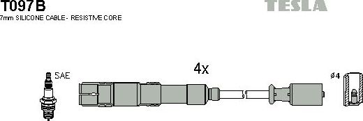 Высоковольтные провода (провода зажигания) (комплект) Tesla для Mercedes-Benz B-Класс I (W245) 2005-2011. Артикул T097B