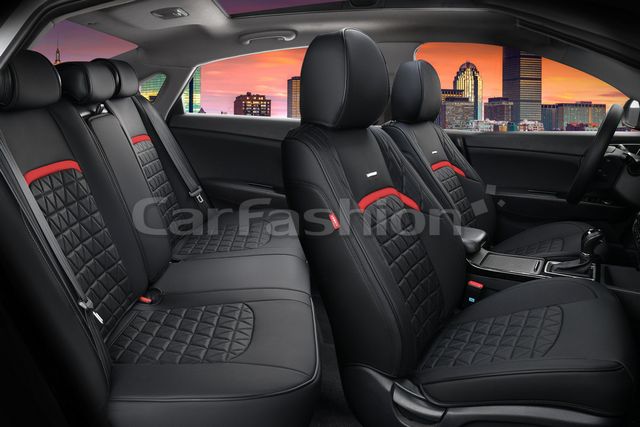 Комплект универсальных каркасных чехлов CarFashion 5D Boomerang Plus на сидения авто, цвет Красный/Черный. Артикул 27046