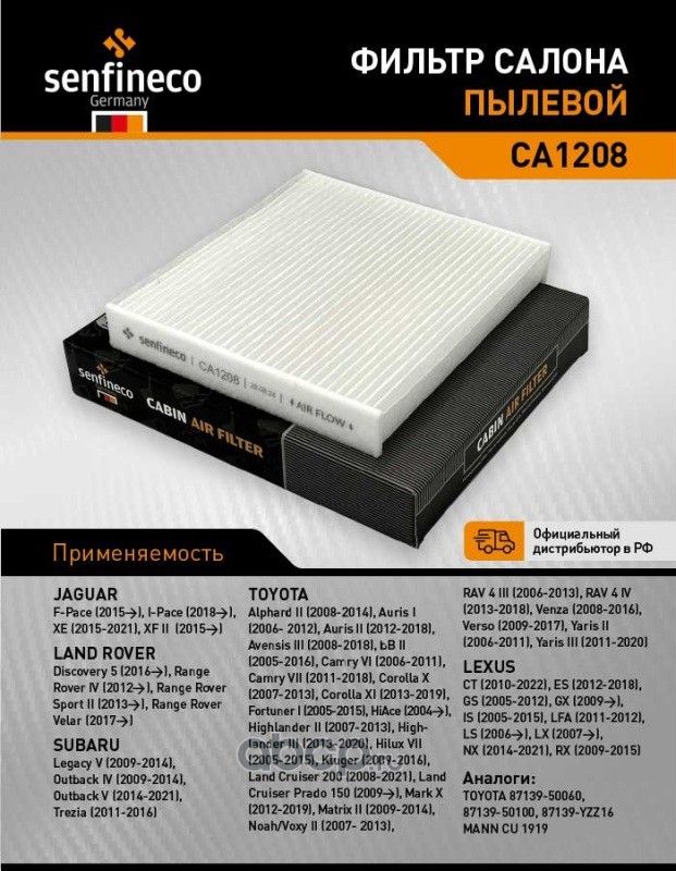 Фильтр салона CA 1208 (Senfineco). Артикул CA1208