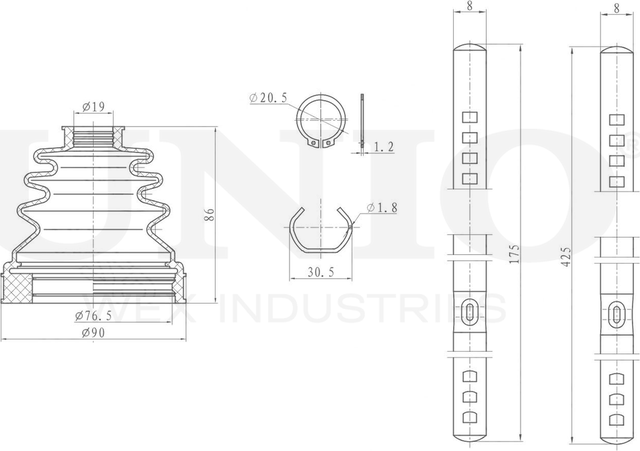 Пыльник ШРУС, комплект (Unio). Артикул DUC-30096K