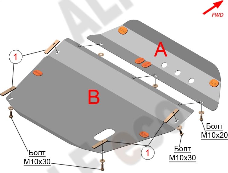 Защита алюминиевая Alfeco для картера и КПП Mitsubish Space Wagon III 1998-2004. Артикул ALF.14.27al