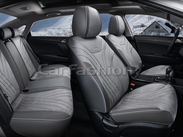 Чехлы универсальные каркасные CarFashion 5D Consul Plus на сидения авто, цвет Темно-серый/Темно-серый/Серый. Артикул 27327