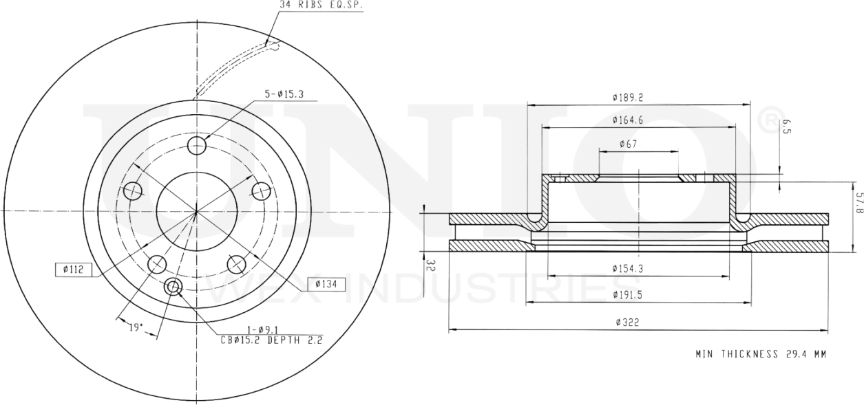 Диск тормозной (Unio). Артикул BRD-20444