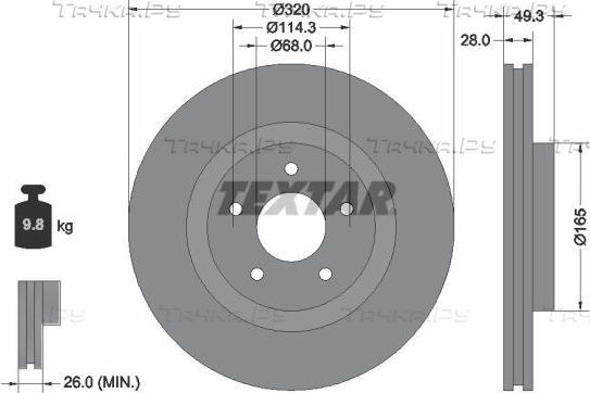 Тормозной диск Textar Pro. Артикул 92299403