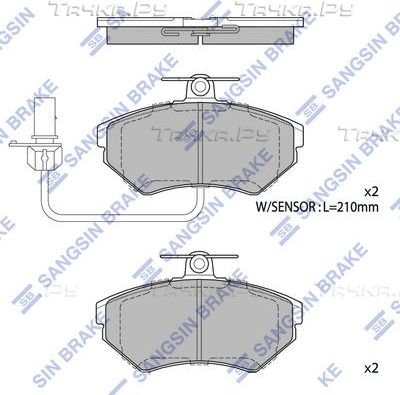 Тормозные колодки Sangsin Hi-Q передние для Audi A4 III (B7) 2004-2008. Артикул SP1708A