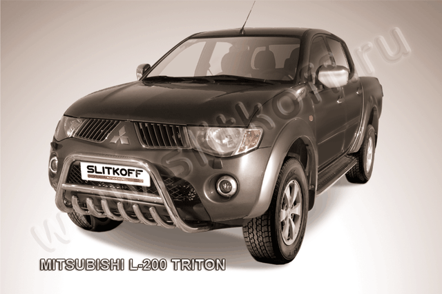 Кенгурятник Slitkoff d57 низкий c защитой картера для Mitsubishi L200 IV Triton 2006-2015. Артикул ML007