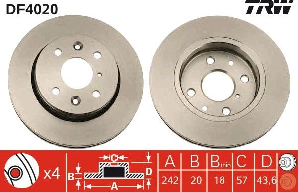 Тормозной диск TRW передний для Kia Sephia I 1993-1997. Артикул DF4020