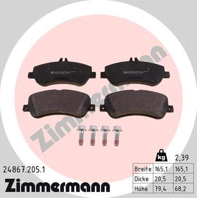Тормозные колодки Zimmermann передние для Mercedes-Benz GLK-Класс I (X204) 2008-2015. Артикул 24867.205.1