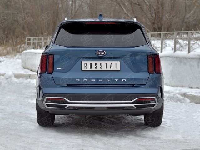 Защита РусCталь заднего бампера d63 дуга для Kia Sorento IV 2020-2026 Черная. Артикул KSORZ-004021CH