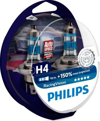 H4 12V- 60/55W (P43t) (+150% света) Racing Vision (2шт.) Philips RacingVision. Артикул 12342RVS2