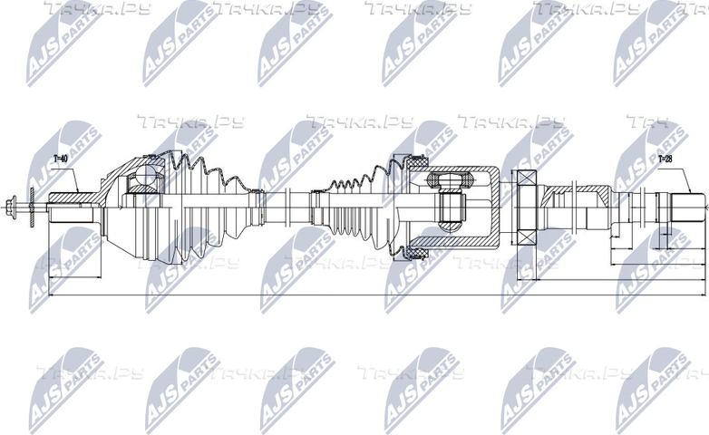 Полуось (привод в сборе, приводной вал) NTY передняя правая для Volvo V70 III 2007-2015. Артикул NPW-VV-039
