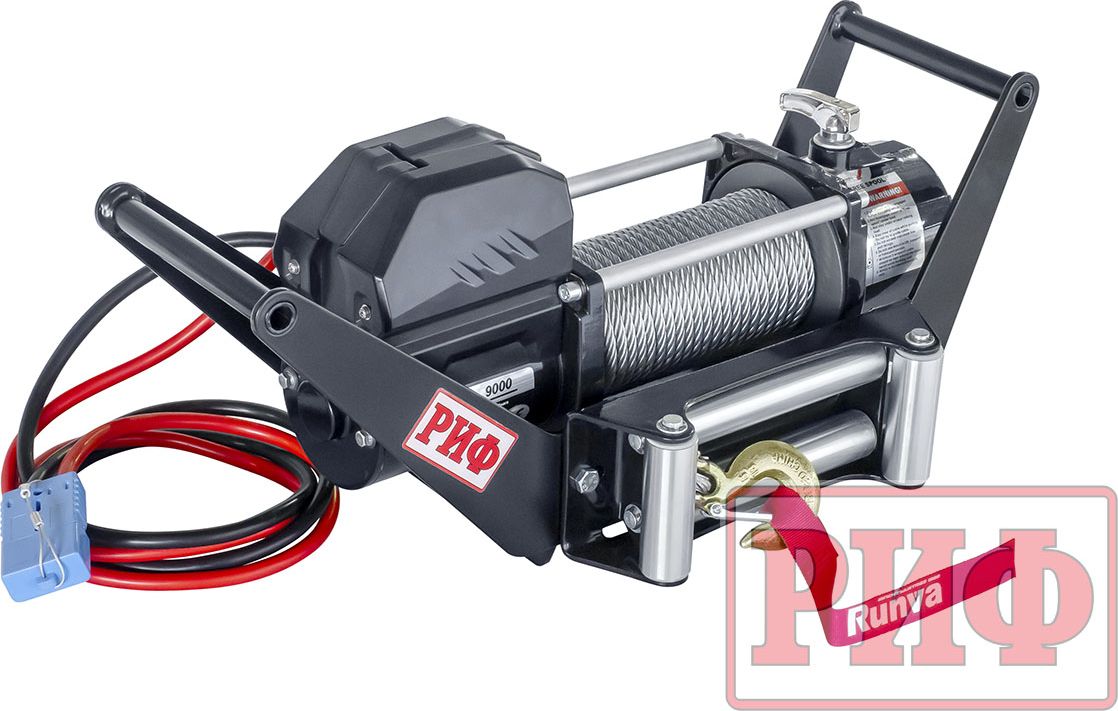 Переносная лебёдка РИФ: 12V Magnum 9000 lbs 4200 кг c площадкой в квадрат для фаркопа и проводами (стальной трос) РИФ. Артикул EWG9000U-KIT