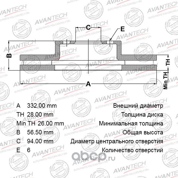 Диск тормозной передний (Avantech). Артикул BR0528S