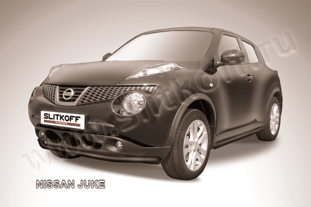 Защита Slitkoff переднего бампера d57 ЧЕРНАЯ матовая для Nissan Juke 2WD 2010-2019. Артикул NJ2WD-004B