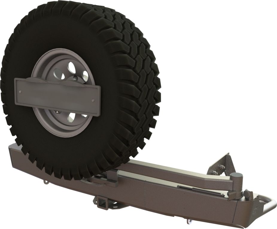 Бампер силовой STC задний для Mitsubishi L200 V 2019-2026 с квадратом под фаркоп, кронштейном крепления запасного колеса по центру и кронштейном крепления гос номера. Артикул STC-ML200/19-BR-C1