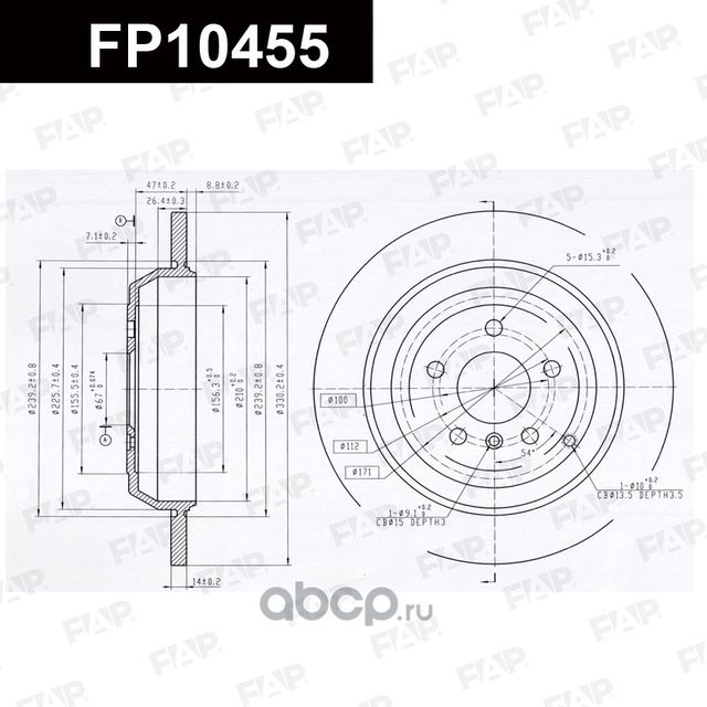 Диск тормозной задний (FAP). Артикул FP10455