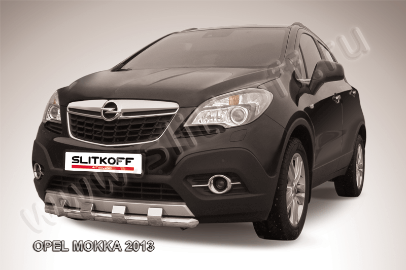 Защита Slitkoff переднего бампера d57 (с декар. элементом) для Opel Mokka 2013-2026. Артикул OPMOK13-004