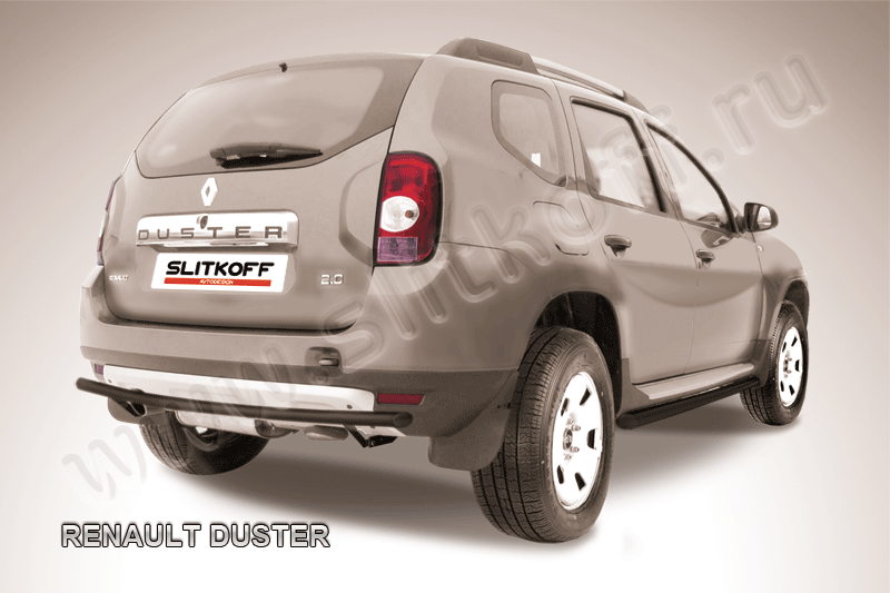 Защита Slitkoff заднего бампера d42 ЧЕРНАЯ матовая для Renault Duster I 2010-2015. Артикул RD010B