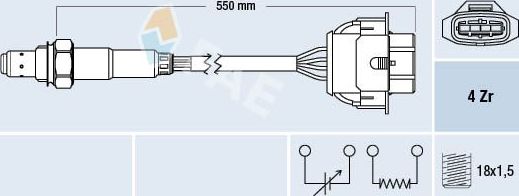 Лямбда-зонд (кислородный датчик) FAE. Артикул 77342