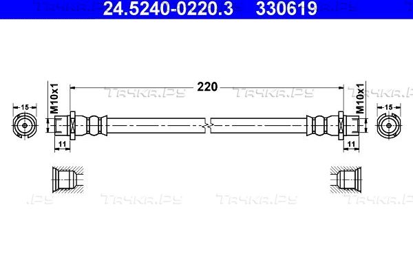 Тормозной шланг ATE задний для Opel Astra G 1998-2009. Артикул 24.5240-0220.3