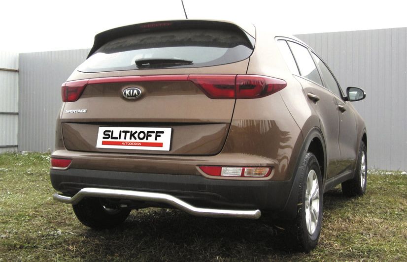 Защита Slitkoff заднего бампера d57 волна для Kia Sportage IV 2016-2018. Артикул KSP16-008