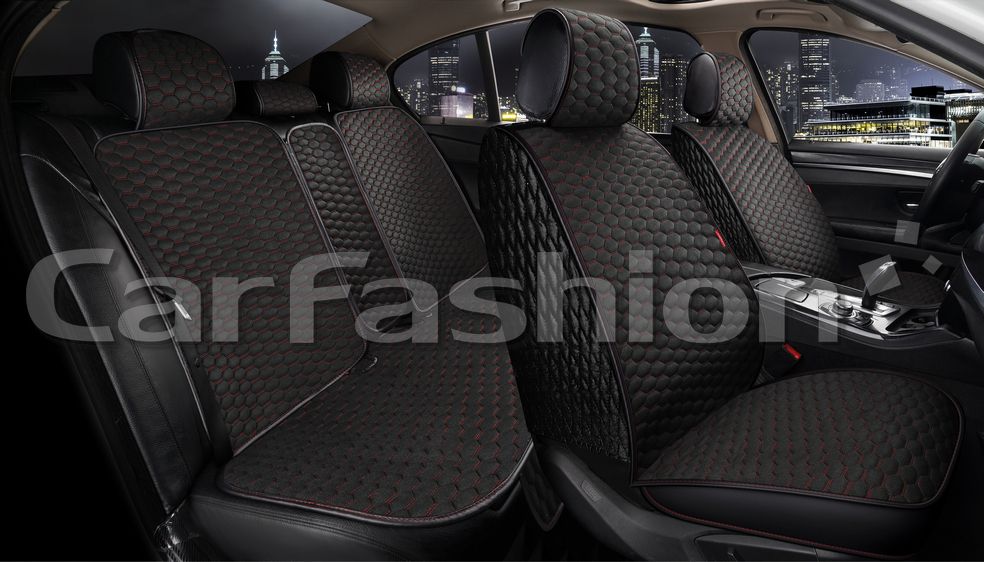Накидки универсальные CarFashion Sota Plus для авто, цвет Черный/Черный/Красный. Артикул 22663