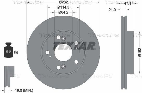 Тормозной диск Textar Pro передний для Honda CR-Z 2010-2016. Артикул 92175803