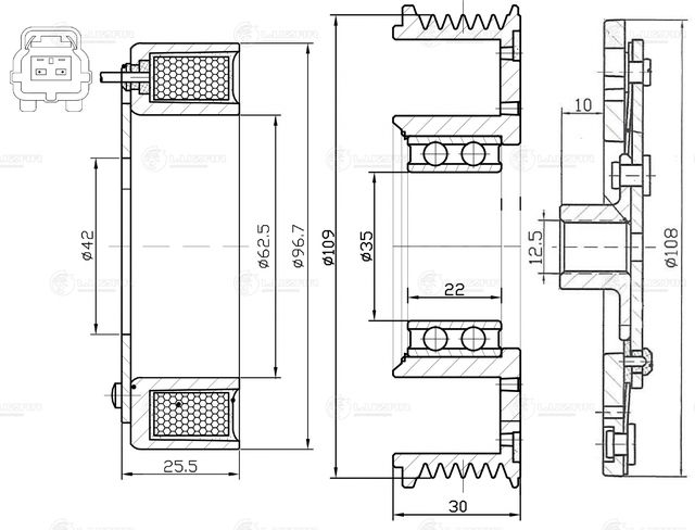 Муфта эл/магн. компрессора кондиц. Лада 2190 "Гранта" (15-) (тип KDAC) (Luzar). Артикул LMAC 0109