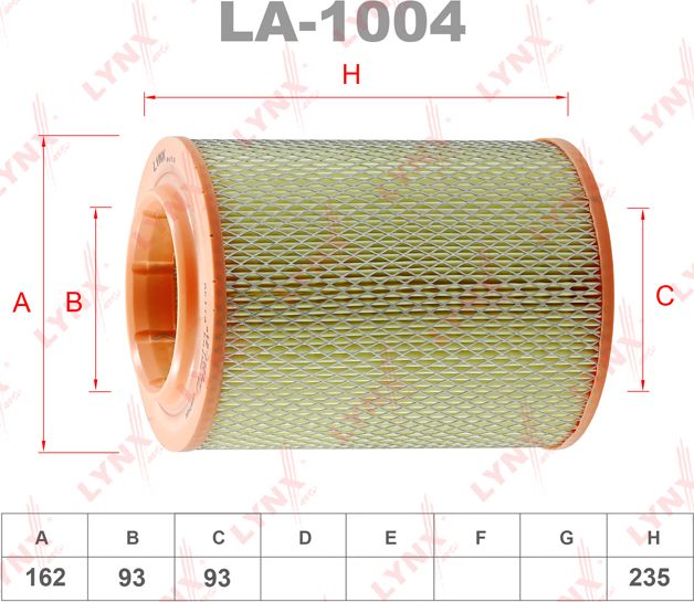 Воздушный фильтр LYNXauto. Артикул LA-1004