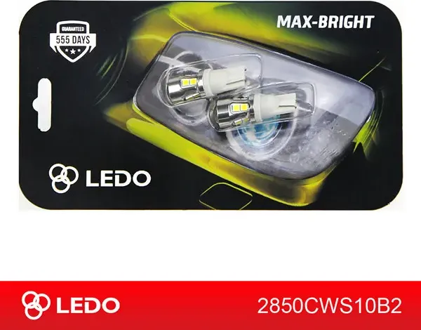 Лампа светодиодная W5W 10SMD линза с обманкой 12V (Ledo). Артикул 2850cws10b2