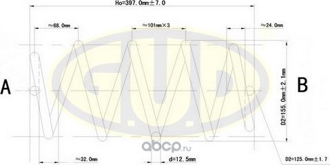 Пружина подвески G.U.D. передняя для Renault Megane II 2002-2010. Артикул GCS072953