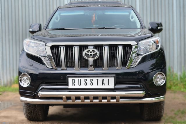Защита RusStal переднего бампера d63 (секции) d63 (секции) + декор. решётка для Toyota Land Cruiser Prado 150 2013-2017. Артикул LCPZ-001713