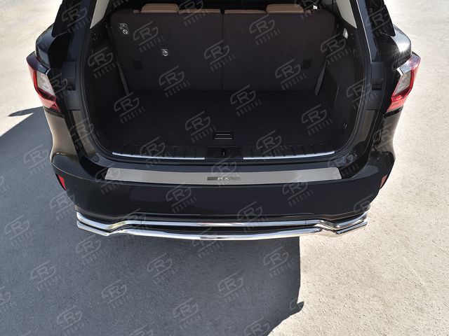 Накладка на задний бампер RusStal для Lexus RX 200t 2015-2019 (лист нерж. шлифованный с надписью) кроме F-Sport. Артикул LEXRXN-003480