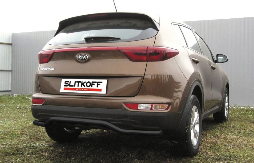 Защита Slitkoff заднего бампера d57 волна для Kia Sportage IV 2016-2018 Черная. Артикул KSP16-008B