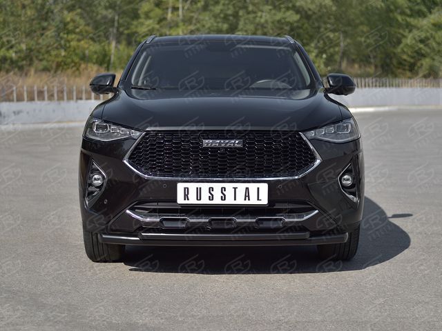 Защита RusStal переднего бампера d63 секции-d42 дуга для Haval F7x 1.5 4WD 2019-2022 Черная. Артикул HF7XZ-003836CH