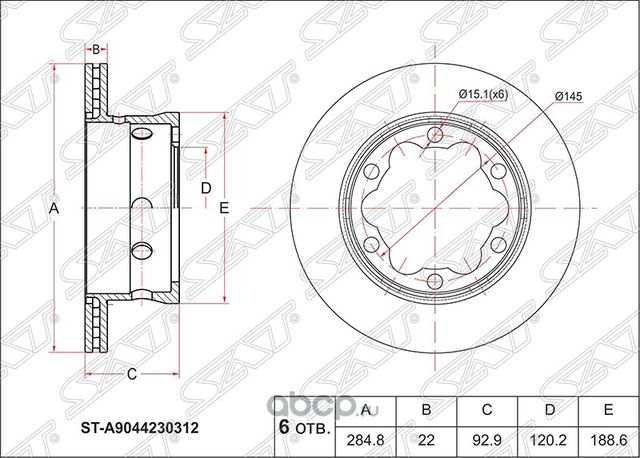 Диск тормозной зад MERCEDES SPRINTER 9019029039 (SAT). Артикул STA9044230312