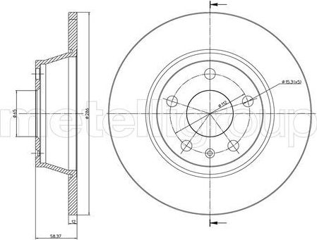 Тормозной диск Metelli задний для Audi TT II (8J) 2006-2014. Артикул 23-1021C