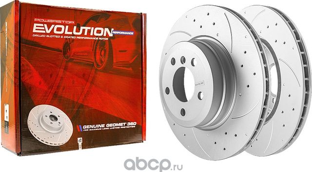 Задний тормозной диск Evolution с перфорацией и насечками, в покрытии GEOMET Pow (Powerstop). Артикул EBR1032