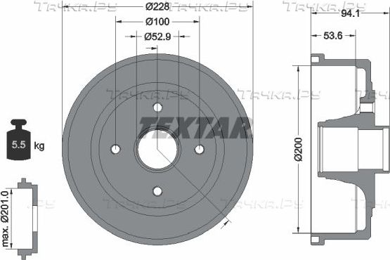 Тормозной барабан Textar задний для Opel Tigra B 2004-2010. Артикул 94024200